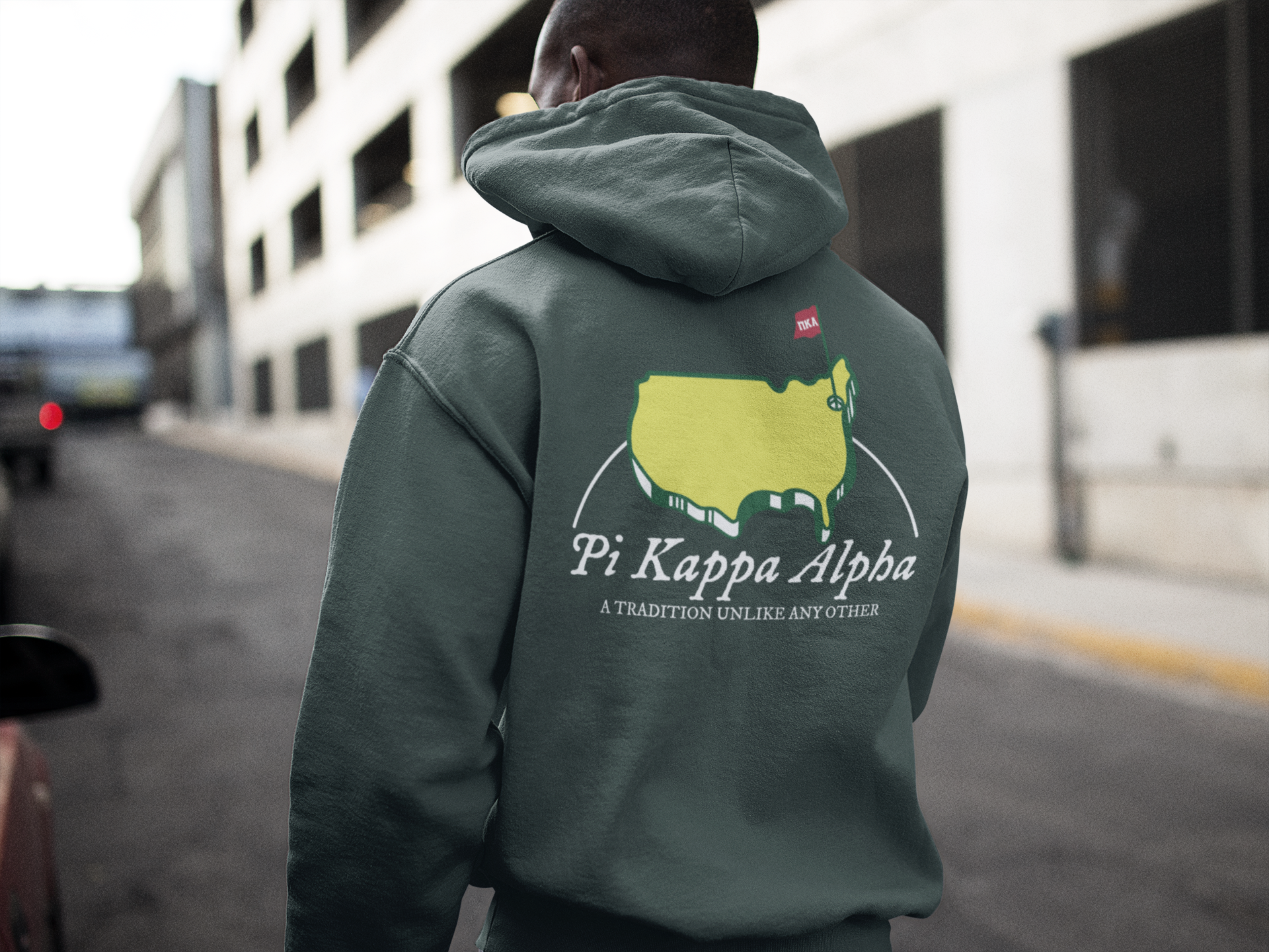 green Pi Kappa Alpha Graphic Hoodie | The Masters | Pi kappa alpha fraternity shirt model