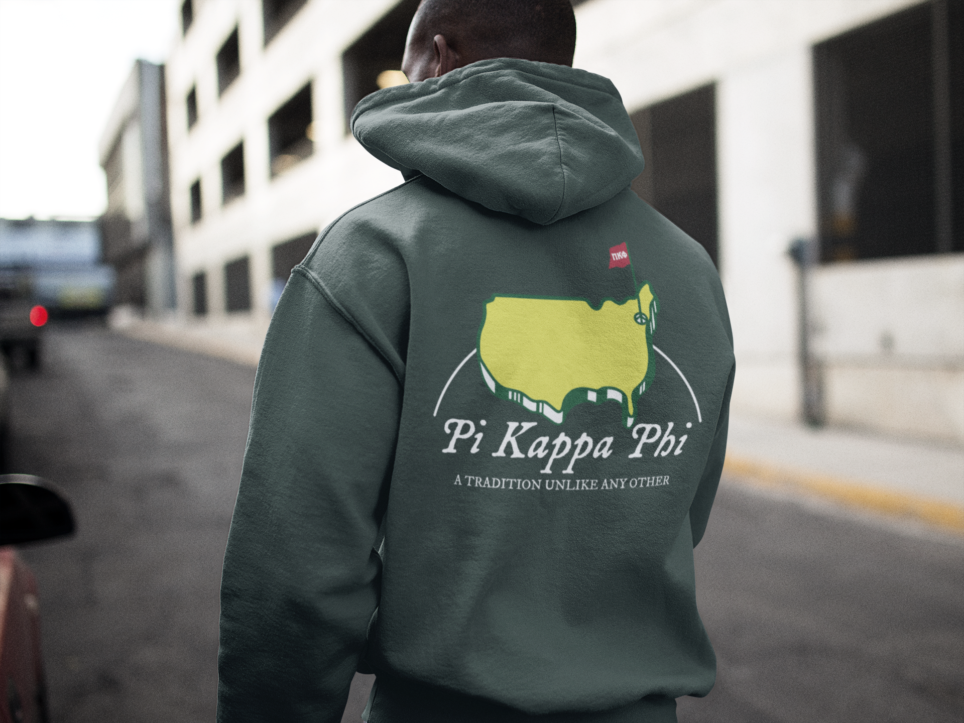 green Pi Kappa Phi Graphic Hoodie | The Masters | Pi Kappa Phi Apparel and Merchandise model 