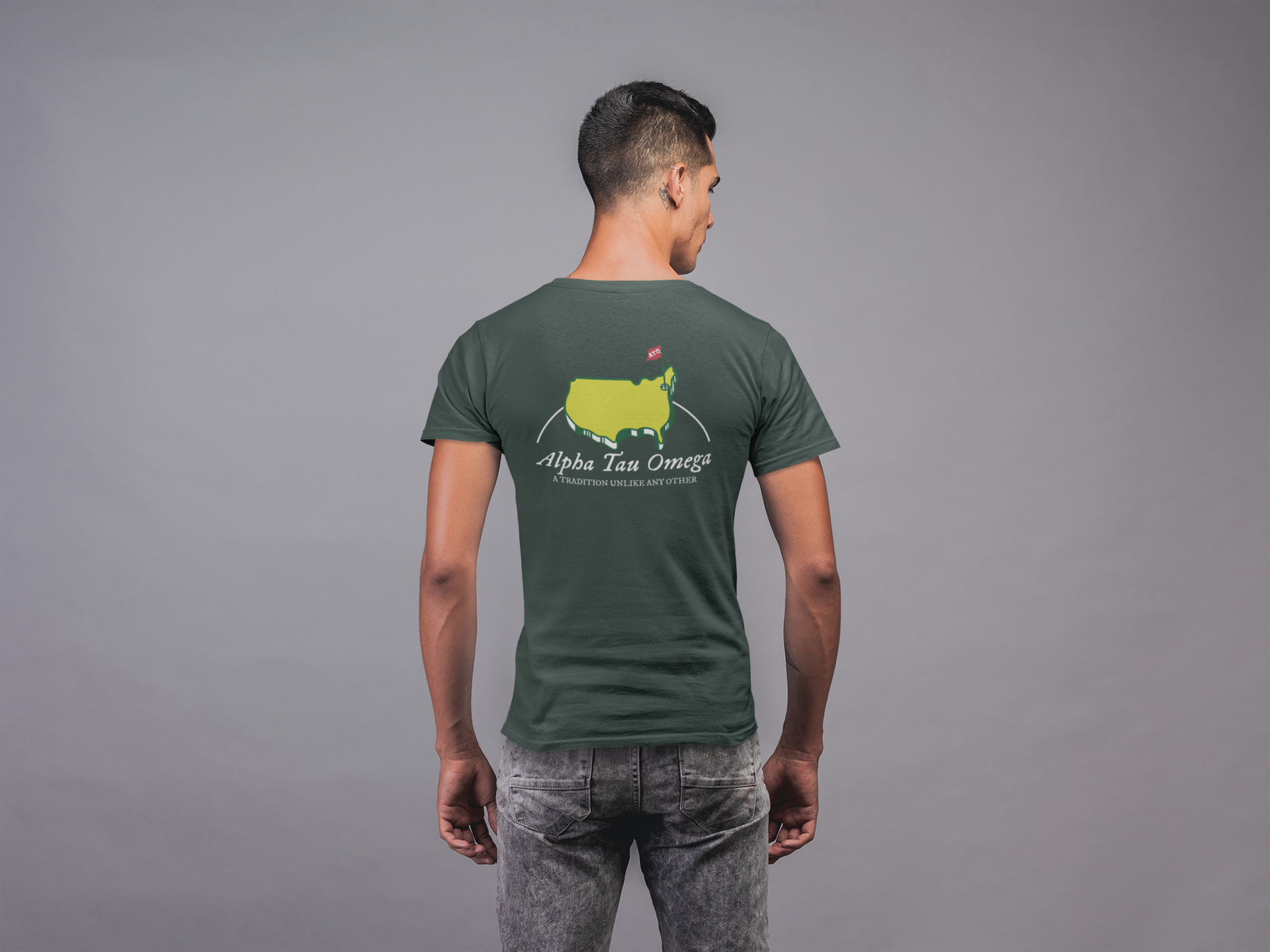 green Alpha Tau Omega Graphic T-Shirt | The Masters | Alpha Tau Omega Fraternity Merchandise model  