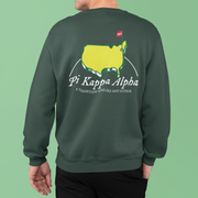 Pi Kappa Alpha Graphic Crewneck Sweatshirt | The Masters | Pi kappa alpha fraternity shirt back model 