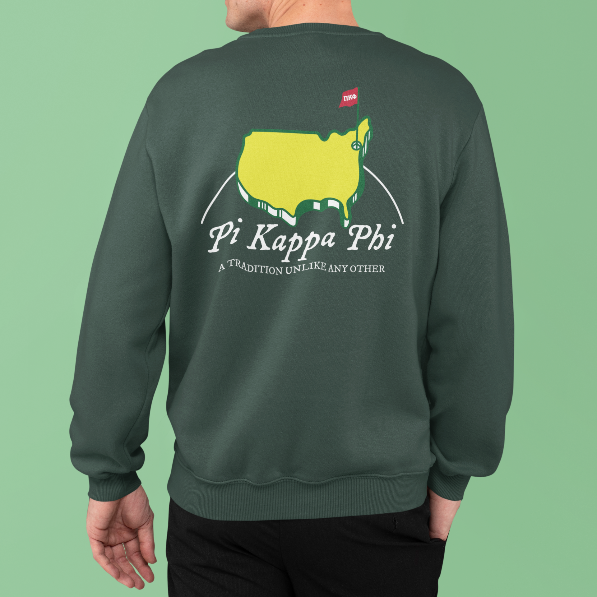 Pi Kappa Phi Graphic Crewneck Sweatshirt | The Masters | Pi Kappa Phi Apparel and Merchandise back model 