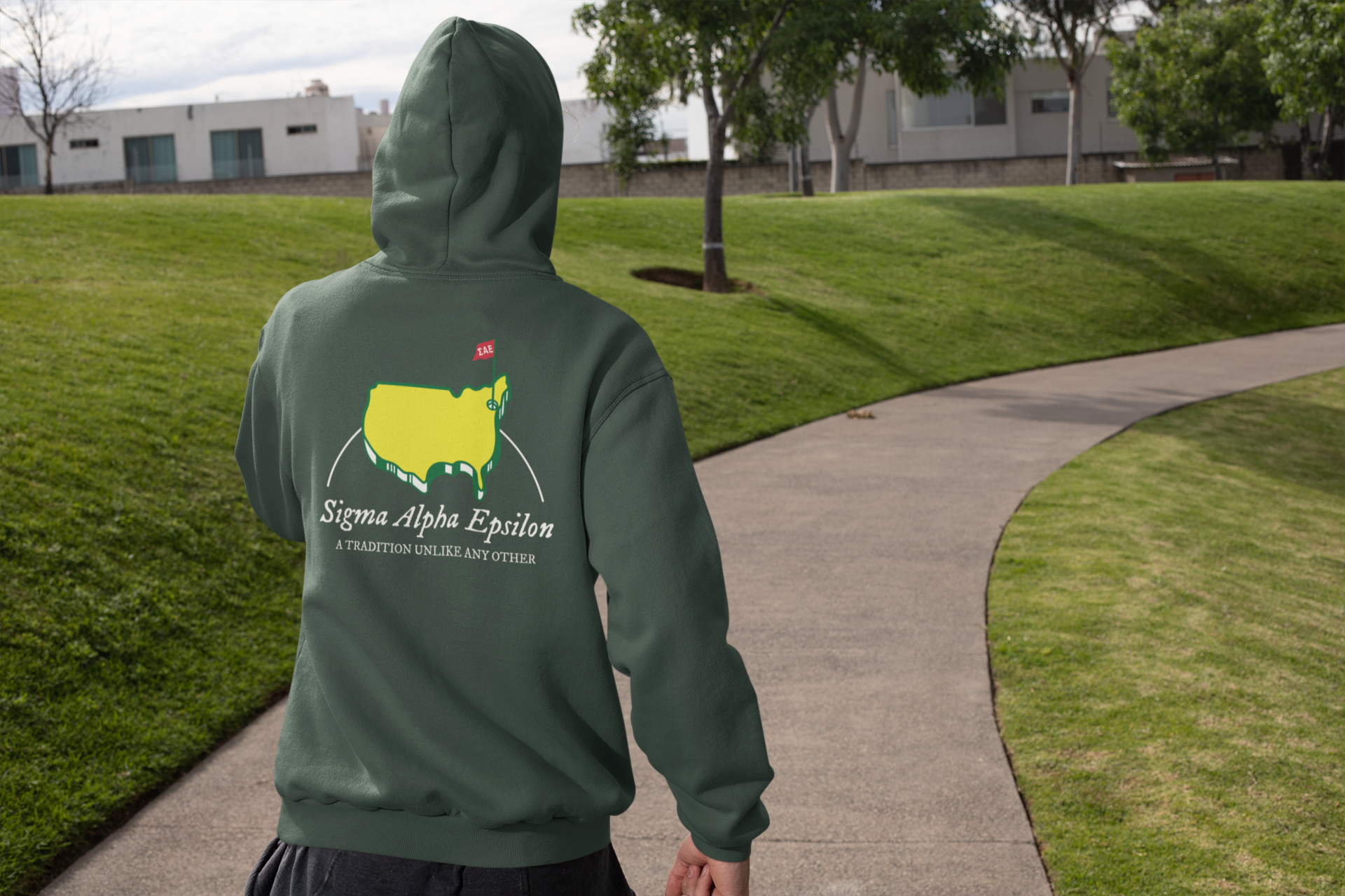 Green Sigma Alpha Epsilon Graphic Hoodie | The Masters | Sigma Alpha Epsilon Clothing and Merchandise back model 