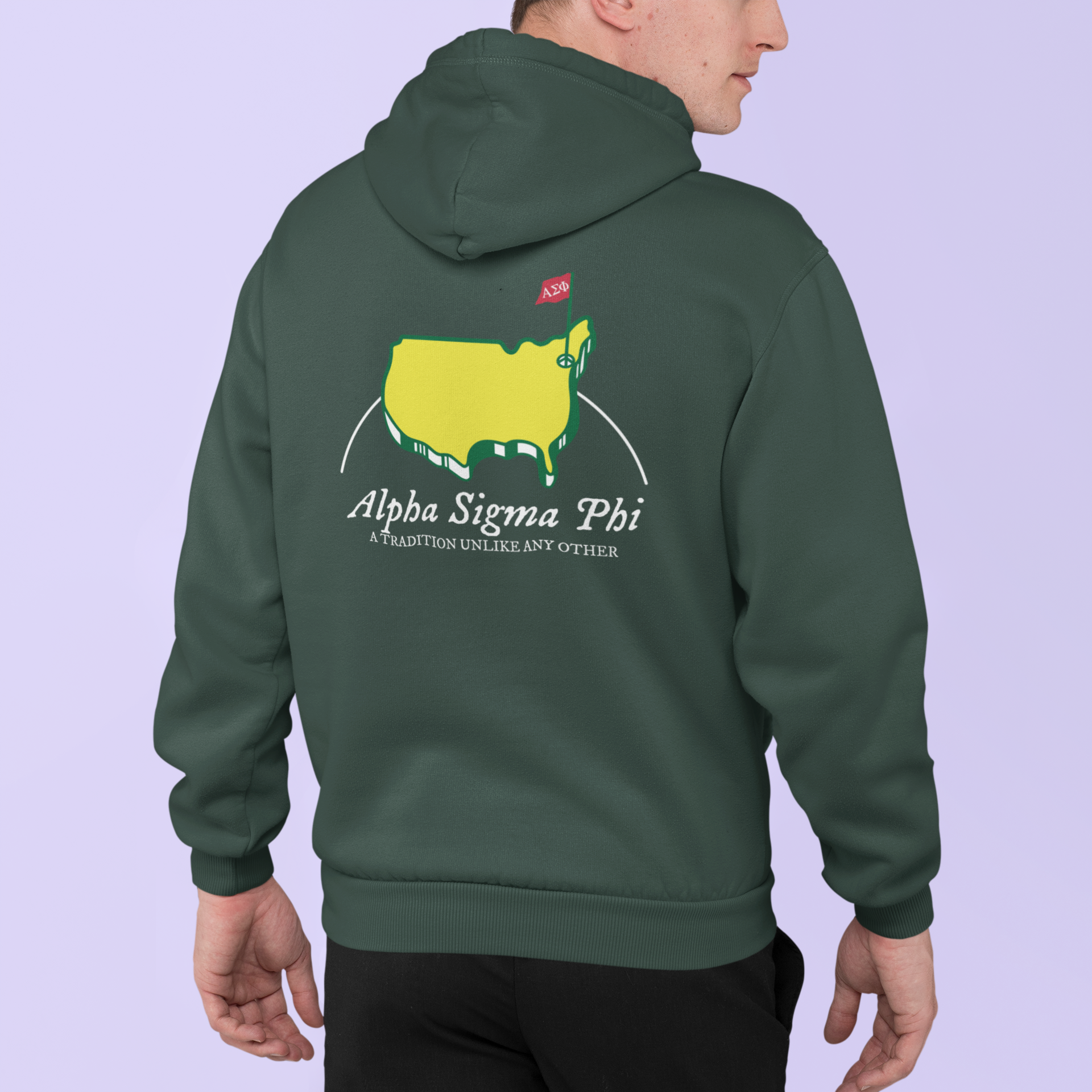 green Alpha Sigma Phi Graphic Hoodie | The Masters | Alpha Sigma Phi Fraternity Hoodie model 