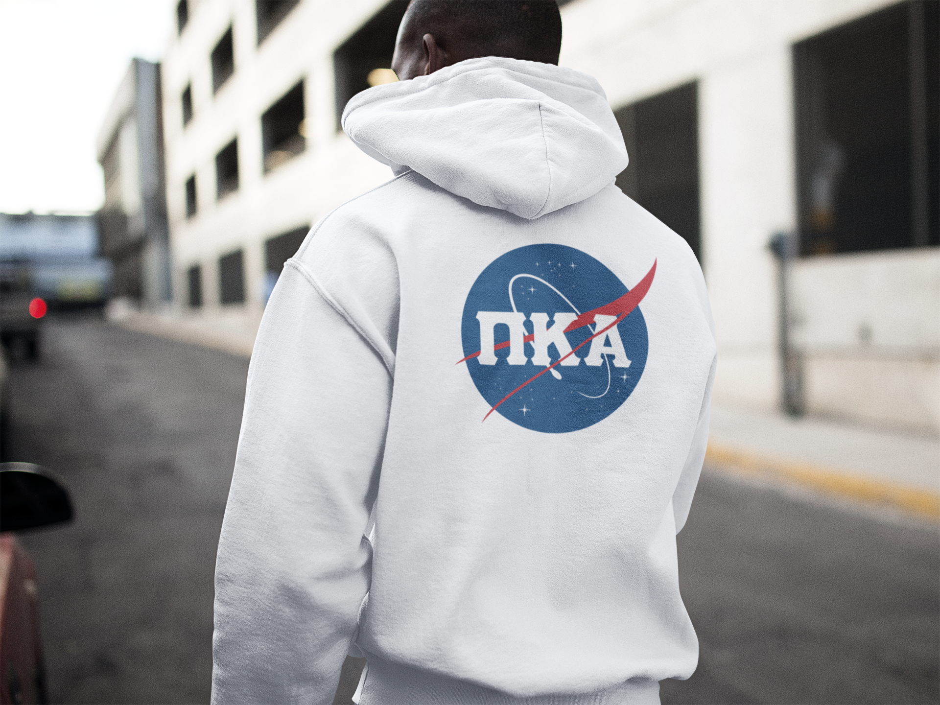 white Pi Kappa Alpha Graphic | Nasa 2.0 Hoodie | Pi kappa alpha fraternity shirt model 