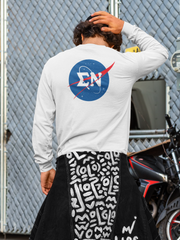 White Sigma Nu Graphic Long Sleeve | Nasa 2.0 | Sigma Nu Clothing, Apparel and Merchandise model 