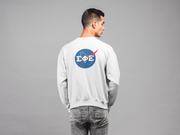 White Sigma Phi Epsilon Graphic Crewneck Sweatshirt | Nasa 2.0 | SigEp Clothing - Campus Apparel model 