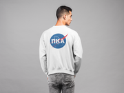 white Pi Kappa Alpha Graphic Crewneck Sweatshirt | Nasa 2.0 | Pi kappa alpha fraternity shirt back model 