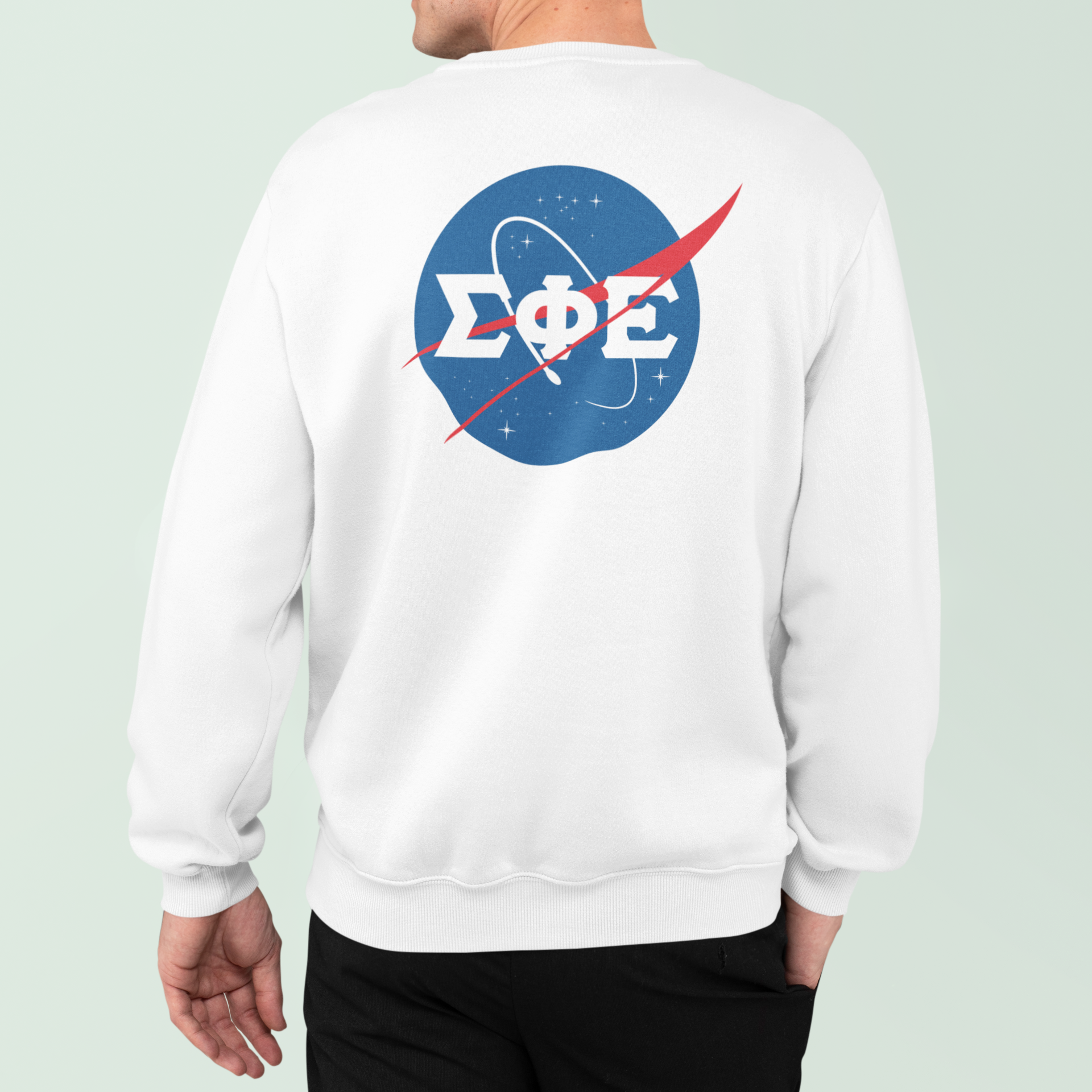 Sigma Phi Epsilon Graphic Crewneck Sweatshirt | Nasa 2.0 | SigEp Clothing - Campus Apparel model