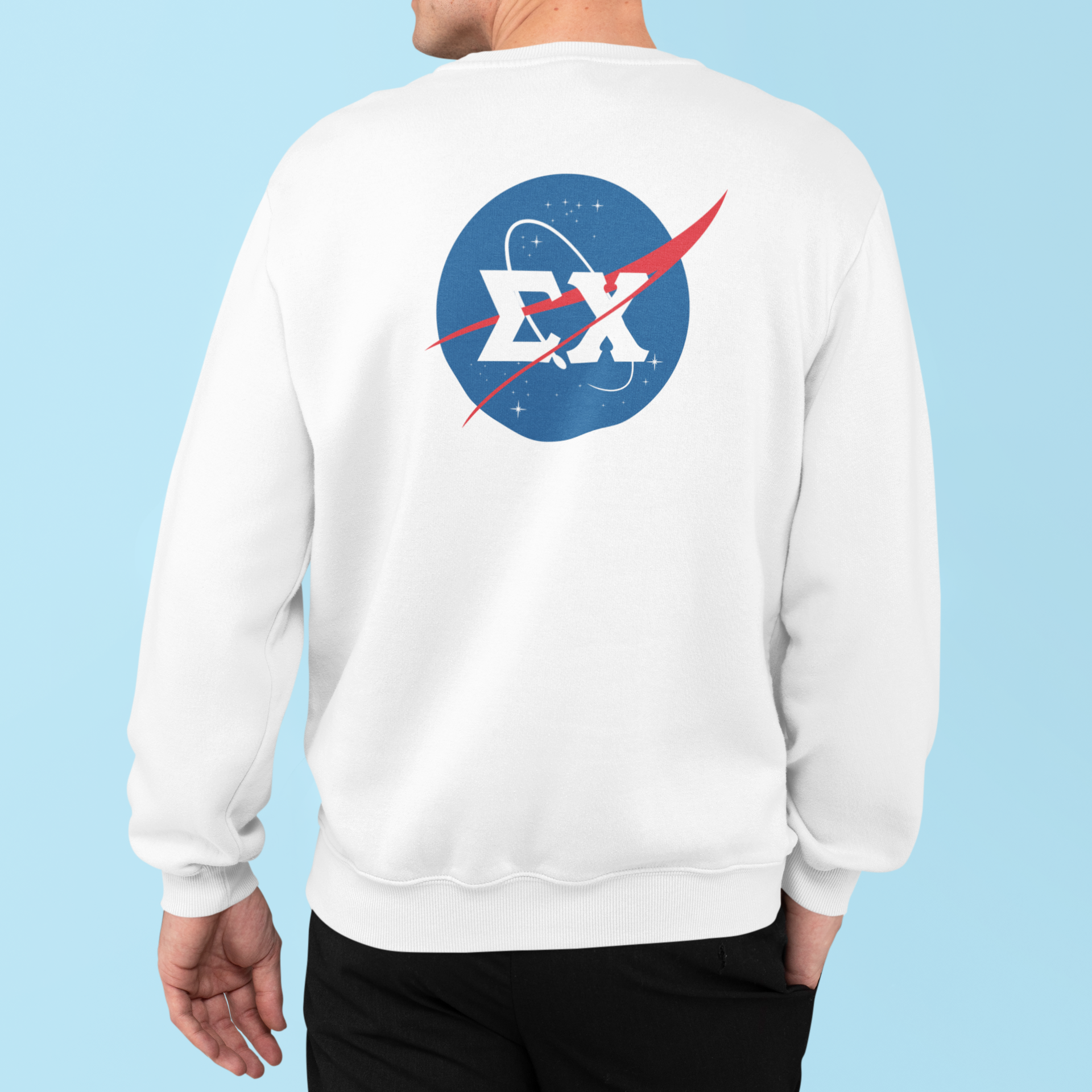 White Sigma Chi Graphic Crewneck Sweatshirt | Nasa 2.0 | Sigma Chi Fraternity Apparel model