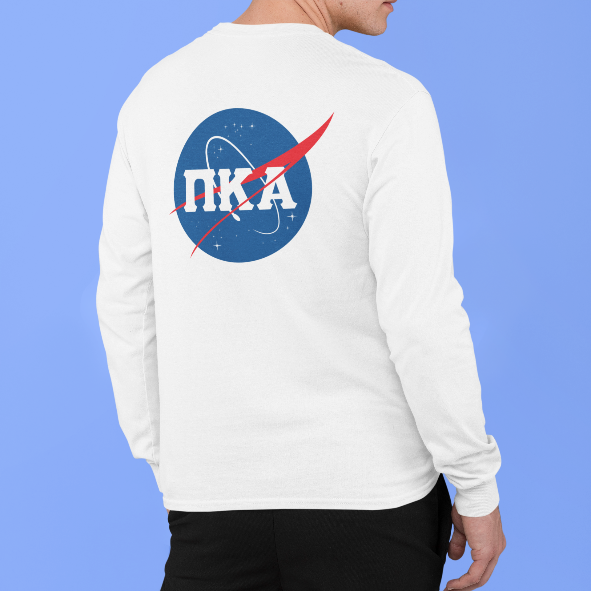 white Pi Kappa Alpha Graphic Long Sleeve | Nasa 2.0 | Pi kappa alpha fraternity shirt model 