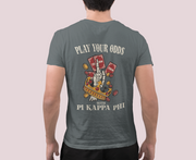 Grey Pi Kappa Phi Graphic T-Shirt | Play Your Odds | Pi Kappa Phi Apparel and Merchandise model 