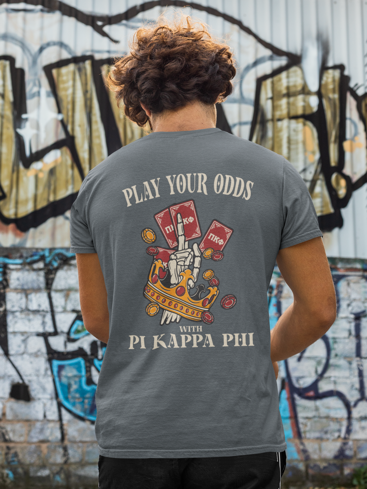 Pi Kappa Phi Graphic T-Shirt | Play Your Odds | Pi Kappa Phi Apparel and Merchandise model 