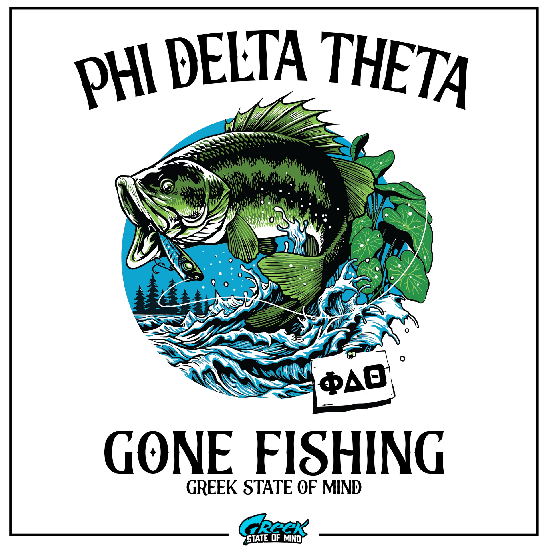 Phi Delta Theta Graphic Long Sleeve T-Shirt | Gone Fishing | phi delta theta fraternity greek apparel design 
