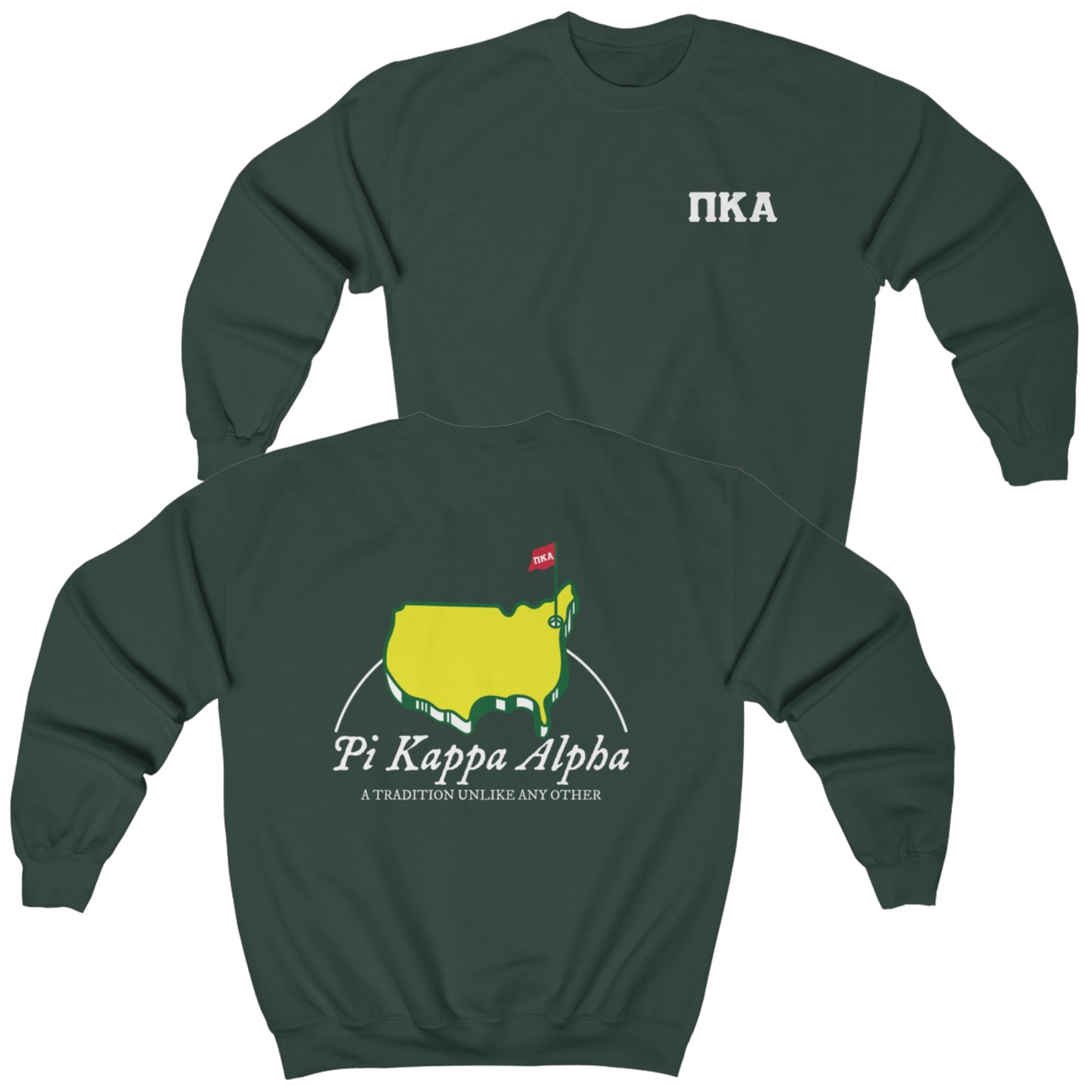 green Pi Kappa Alpha Graphic Crewneck Sweatshirt | The Masters | Pi kappa alpha fraternity shirt