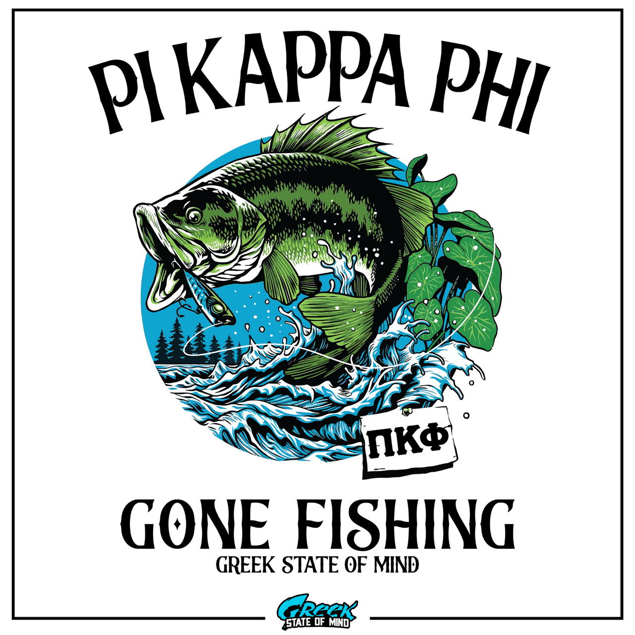 Pi Kappa Phi Graphic Long Sleeve T-Shirt | Gone Fishing | Pi Kappa Phi Apparel and Merchandise design