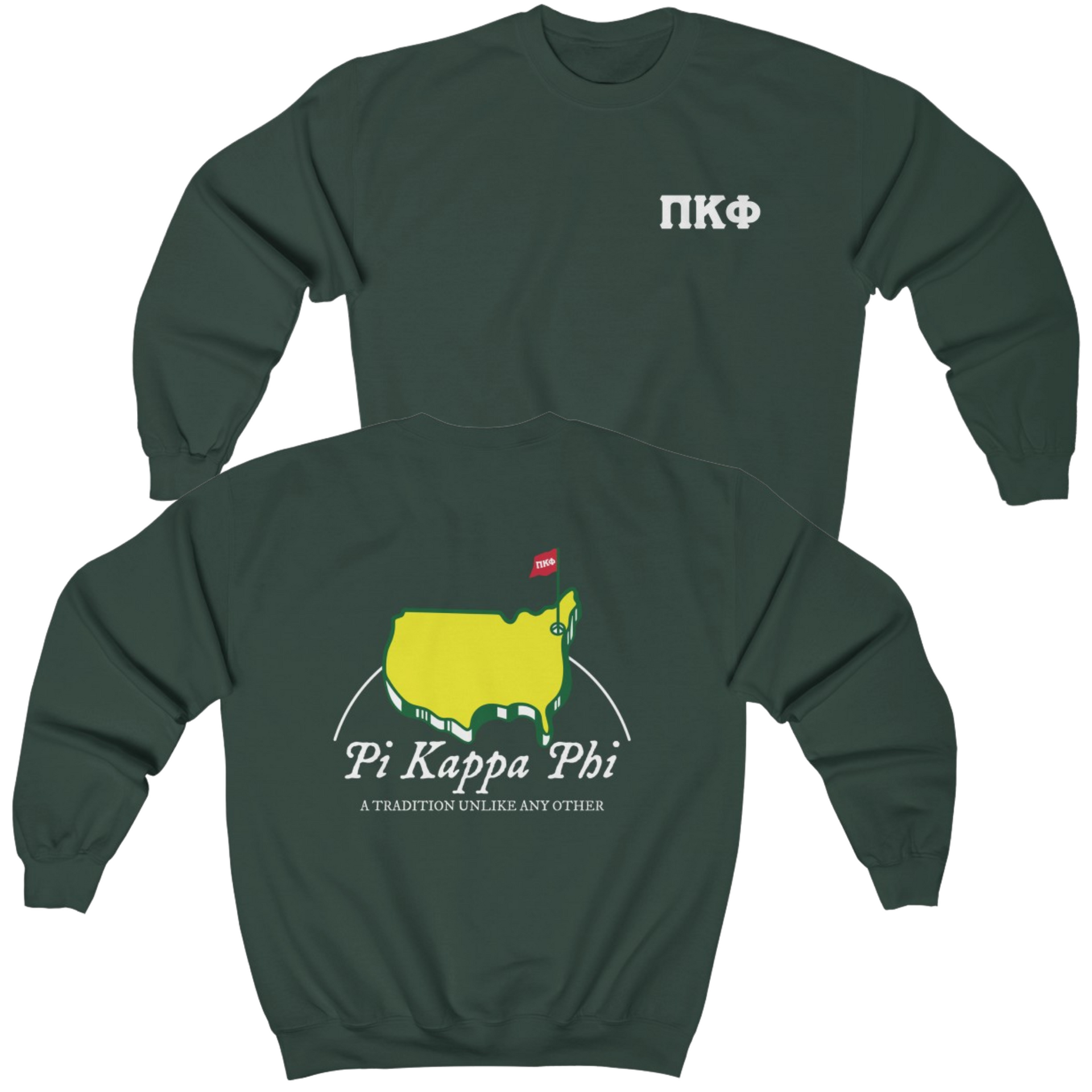 Green Pi Kappa Phi Graphic Crewneck Sweatshirt | The Masters | Pi Kappa Phi Apparel and Merchandise