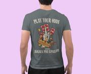 Sigma Phi Epsilon Graphic T-Shirt | Play Your Odds | SigEp Clothing - Campus Apparel model 
