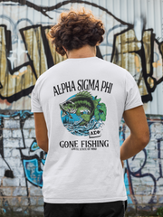 Alpha Sigma Phi Graphic T-Shirt | Gone Fishing | Alpha Sigma Phi Fraternity Shirt Model