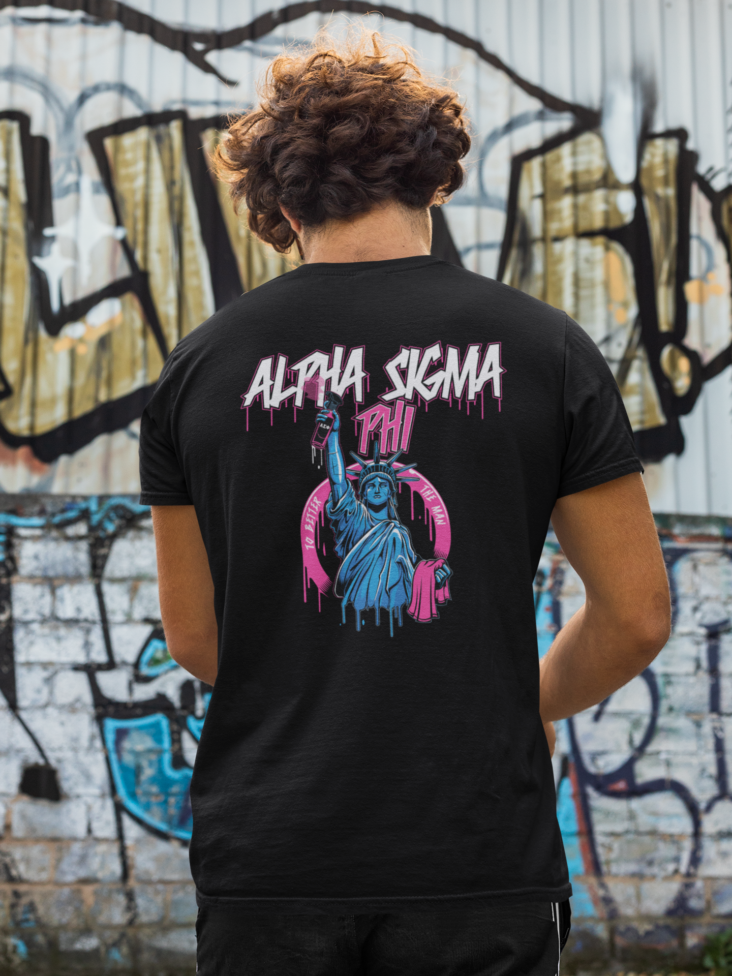 Alpha Sigma Phi Graphic T-Shirt | Liberty Rebel | Alpha Sigma Phi Fraternity Shirt  back model 
