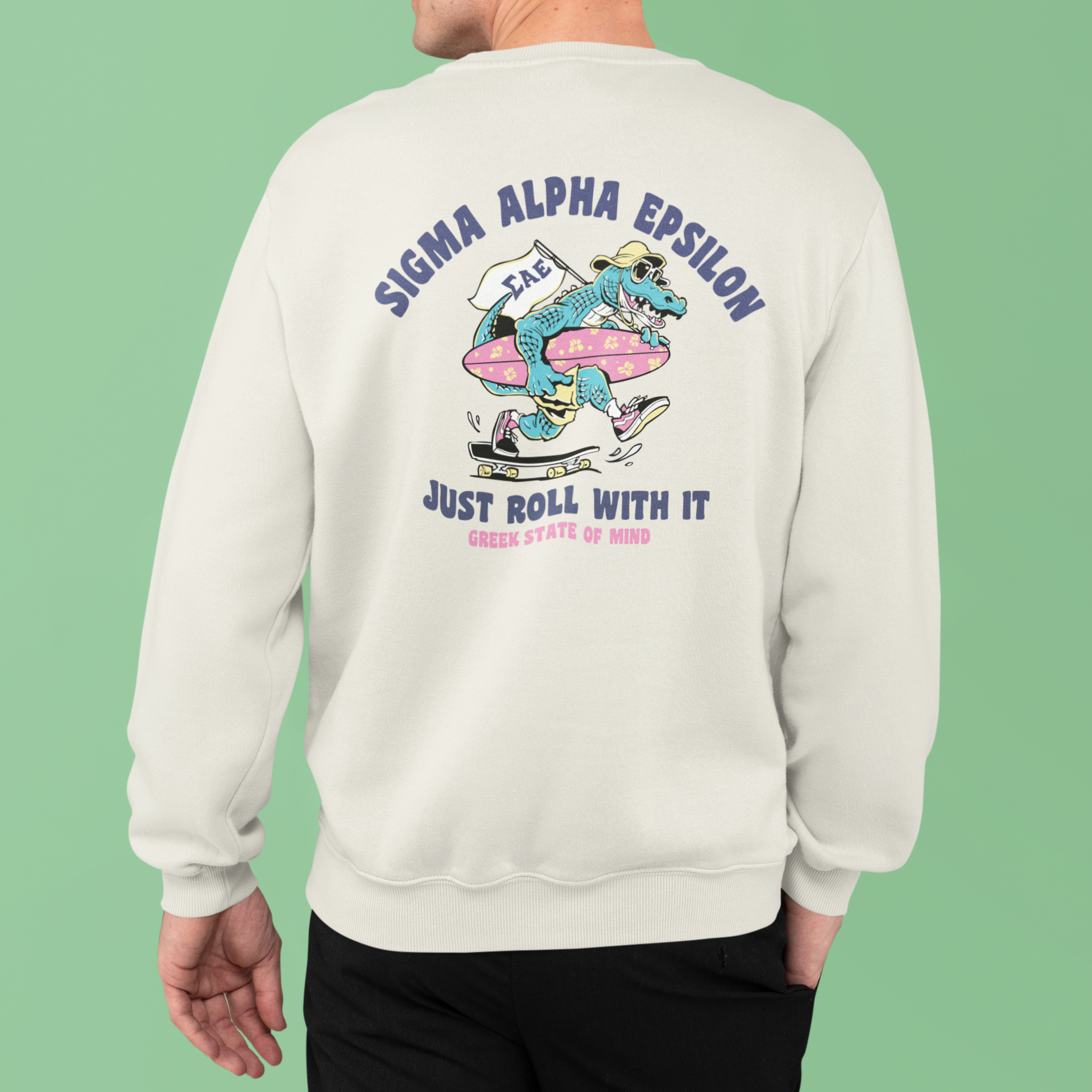 Sigma Alpha Epsilon Graphic Crewneck Sweatshirt | Alligator Skater | Sigma Alpha Epsilon Clothing and Merchandise model 
