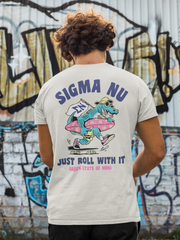 White Sigma Nu Graphic T-Shirt | Alligator Skater | Sigma Nu Clothing, Apparel and Merchandise model 