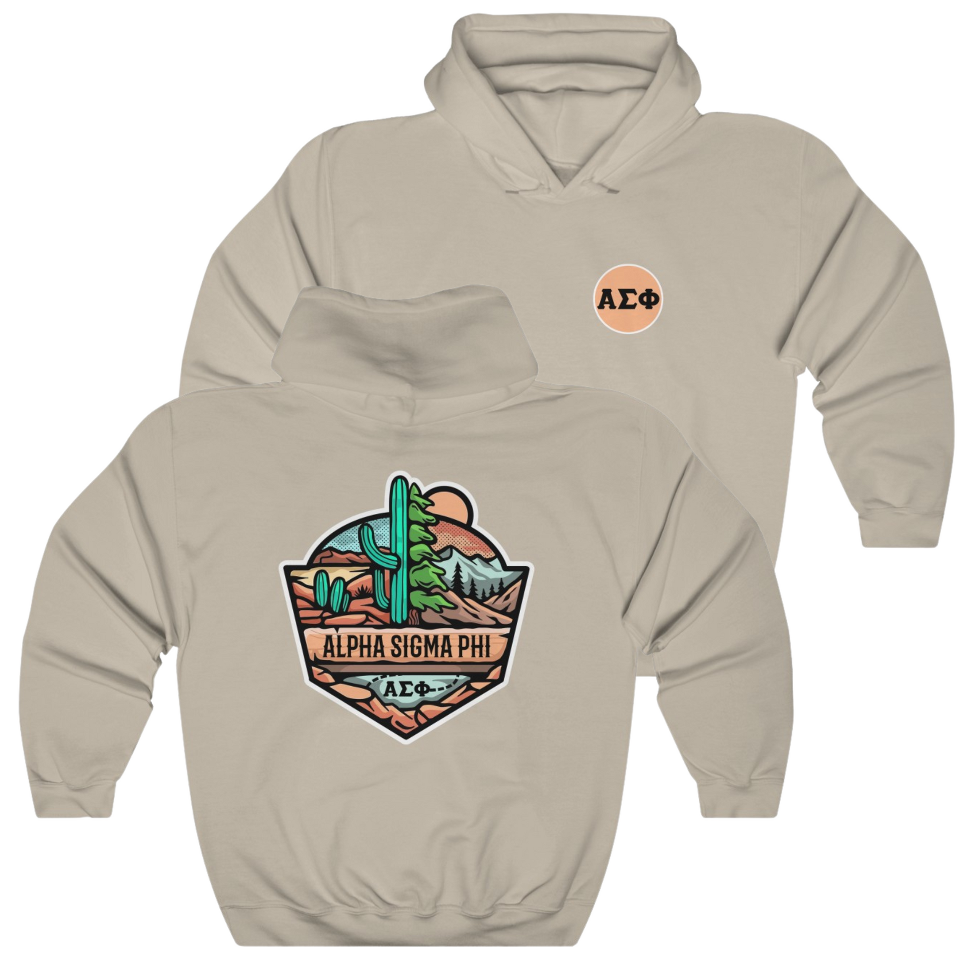 Sand Alpha Sigma Phi Graphic Hoodie | Desert Mountains | Alpha Sigma Phi Fraternity Shirt