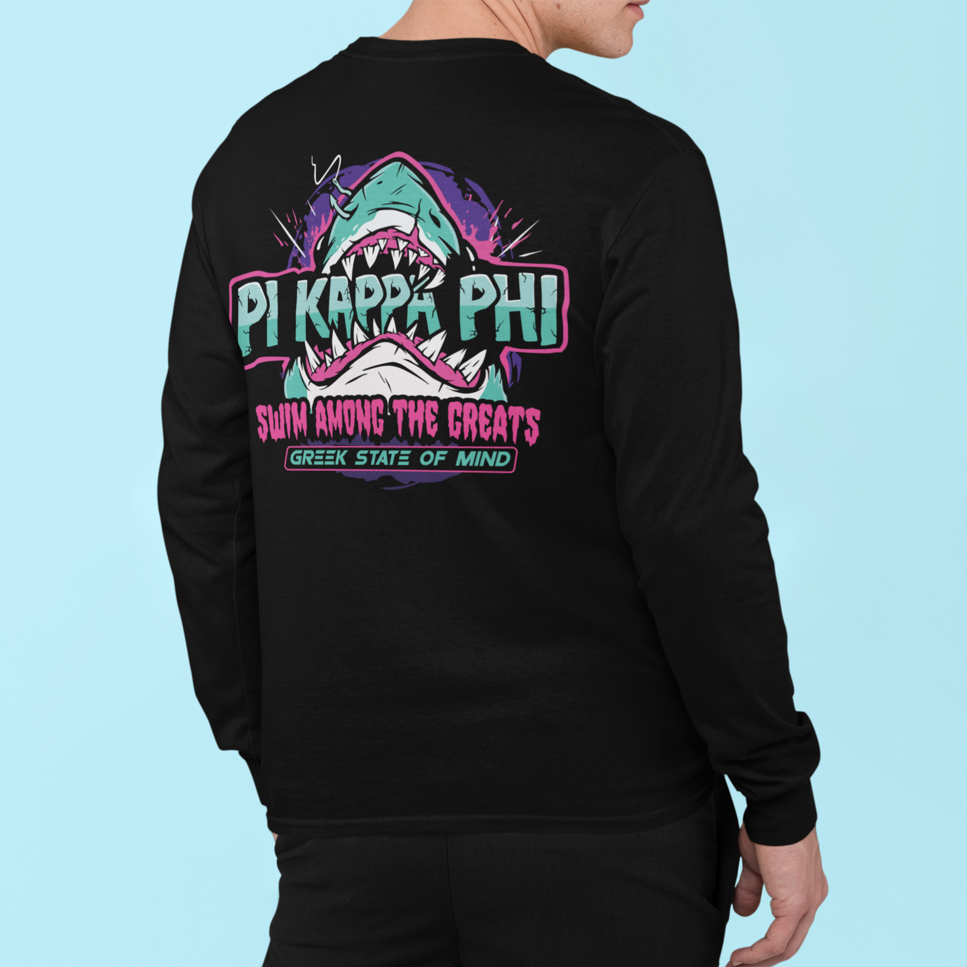 Black Pi Kappa Phi Graphic Long Sleeve | The Deep End | Pi Kappa Phi Apparel and Merchandise model 