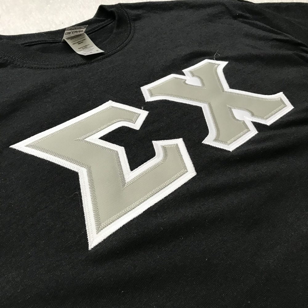Sigma Chi Stitched Letter T-Shirt | Black | Gray with White Border