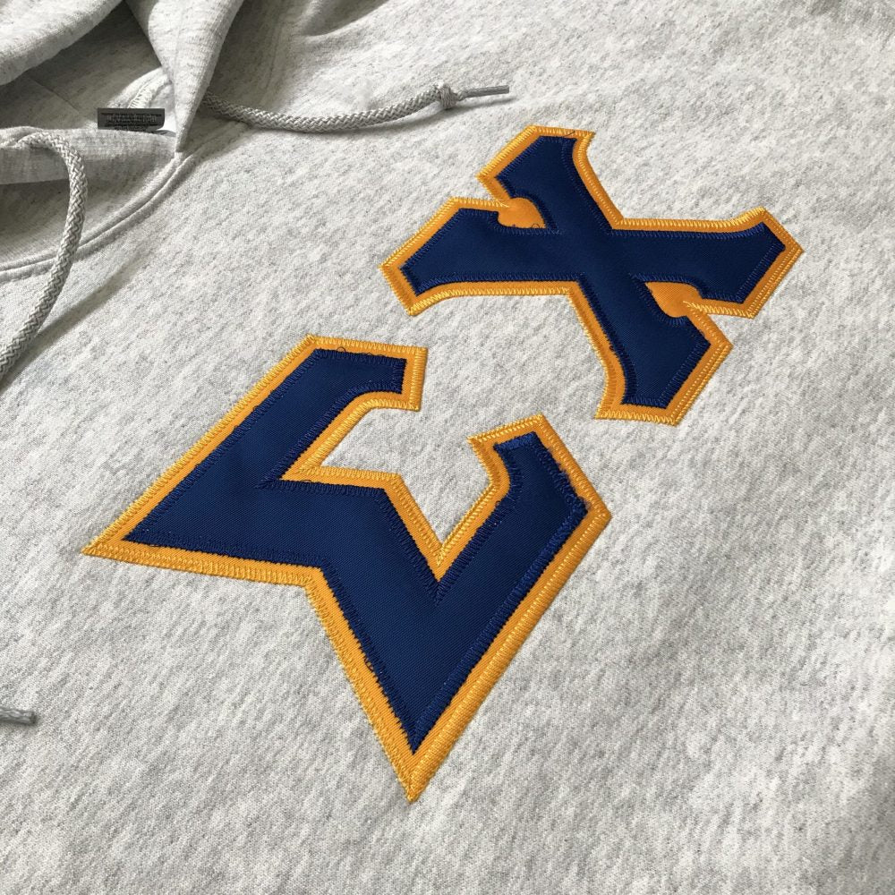 Sigma Chi Stitched Letter Hoodie | Ash | Dark Royal with Gold Border