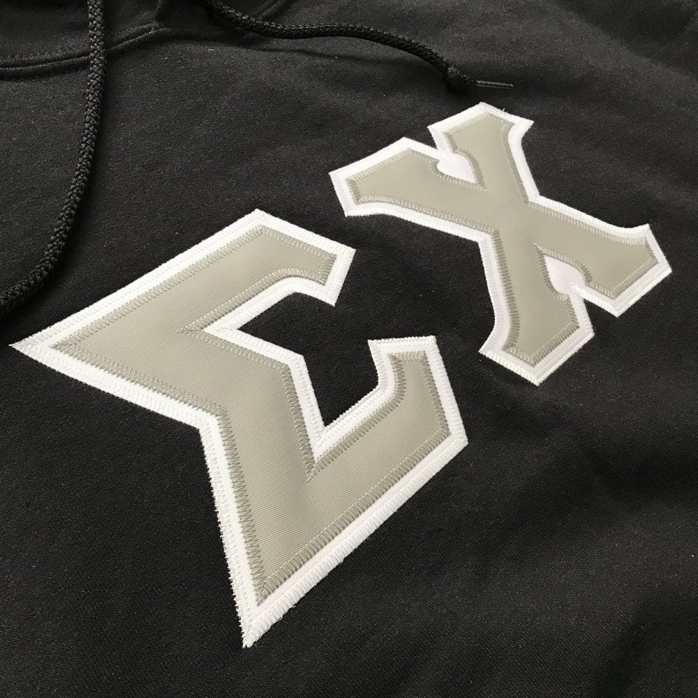Sigma Chi Stitched Letter Hoodie | Black | Gray with White Border