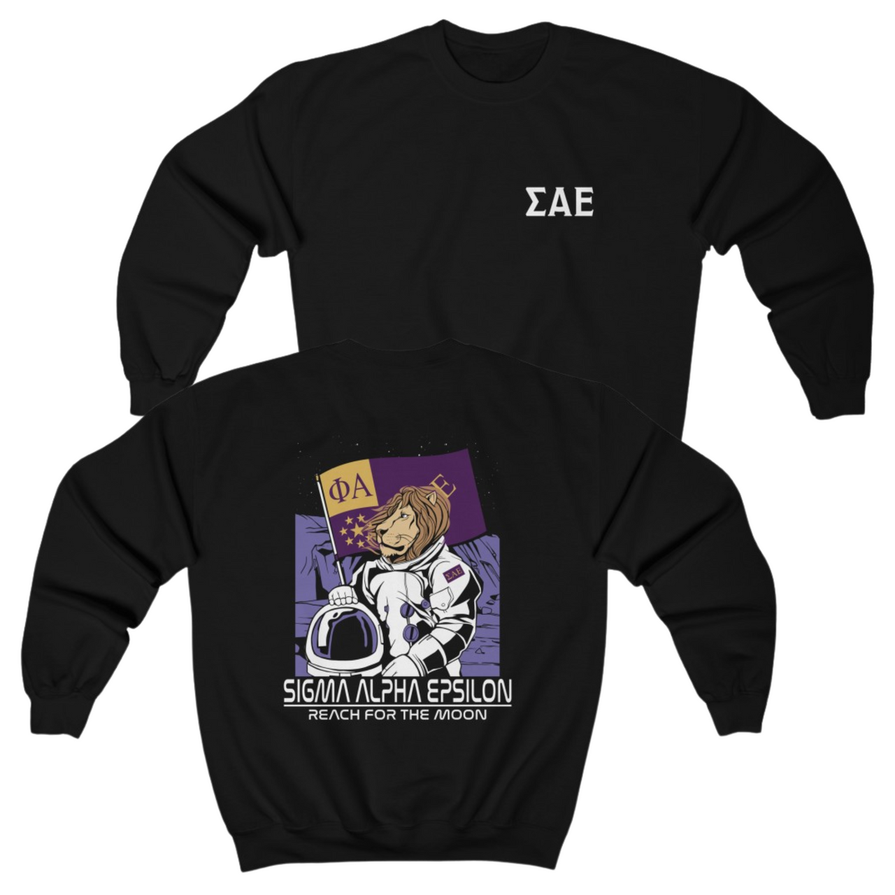 Black Sigma Alpha Epsilon Graphic Crewneck Sweatshirt | Space Lion | Sigma Alpha Epsilon Clothing and Merchandise