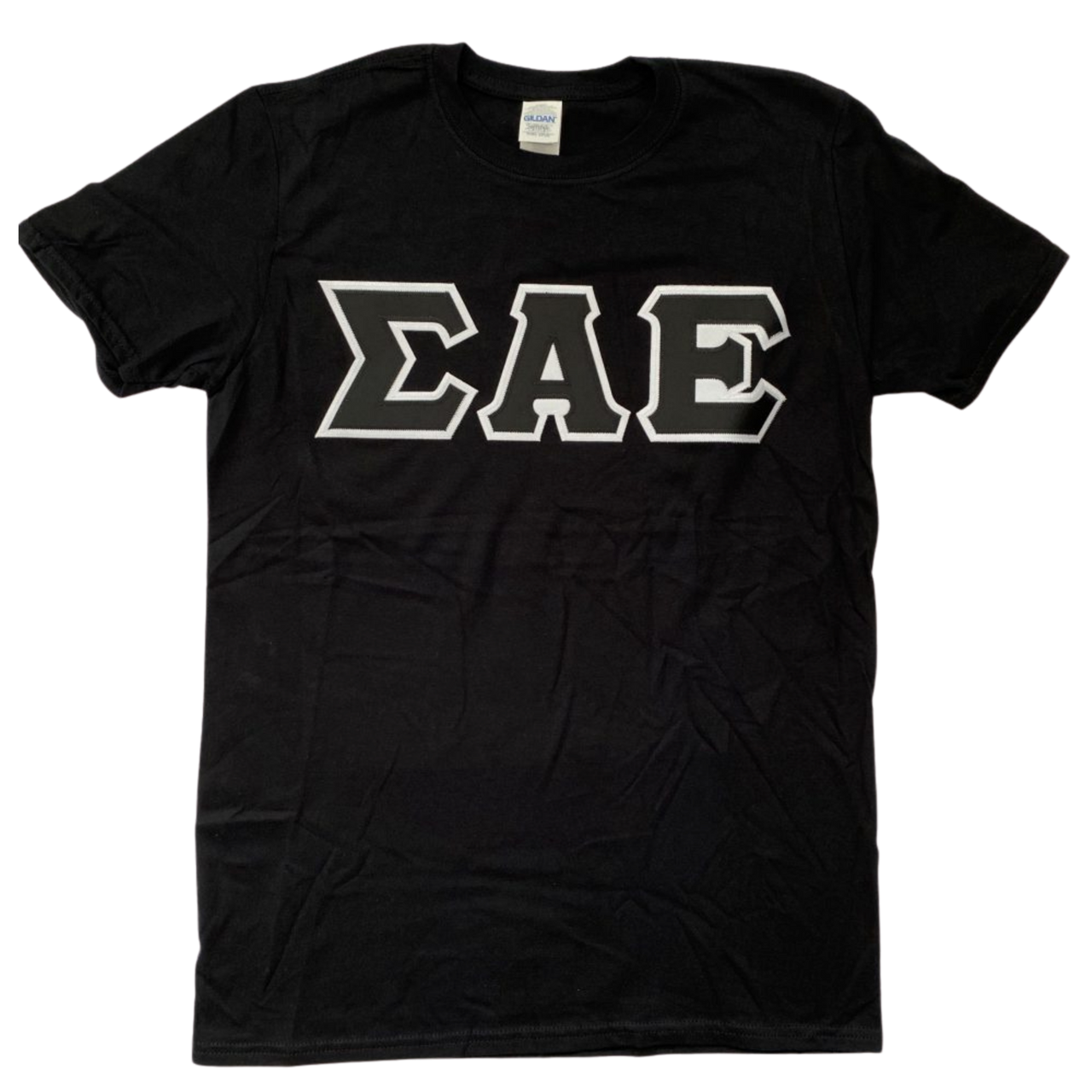 Sigma Alpha Epsilon Stitched Letter T-Shirt | Black | Black with White Border