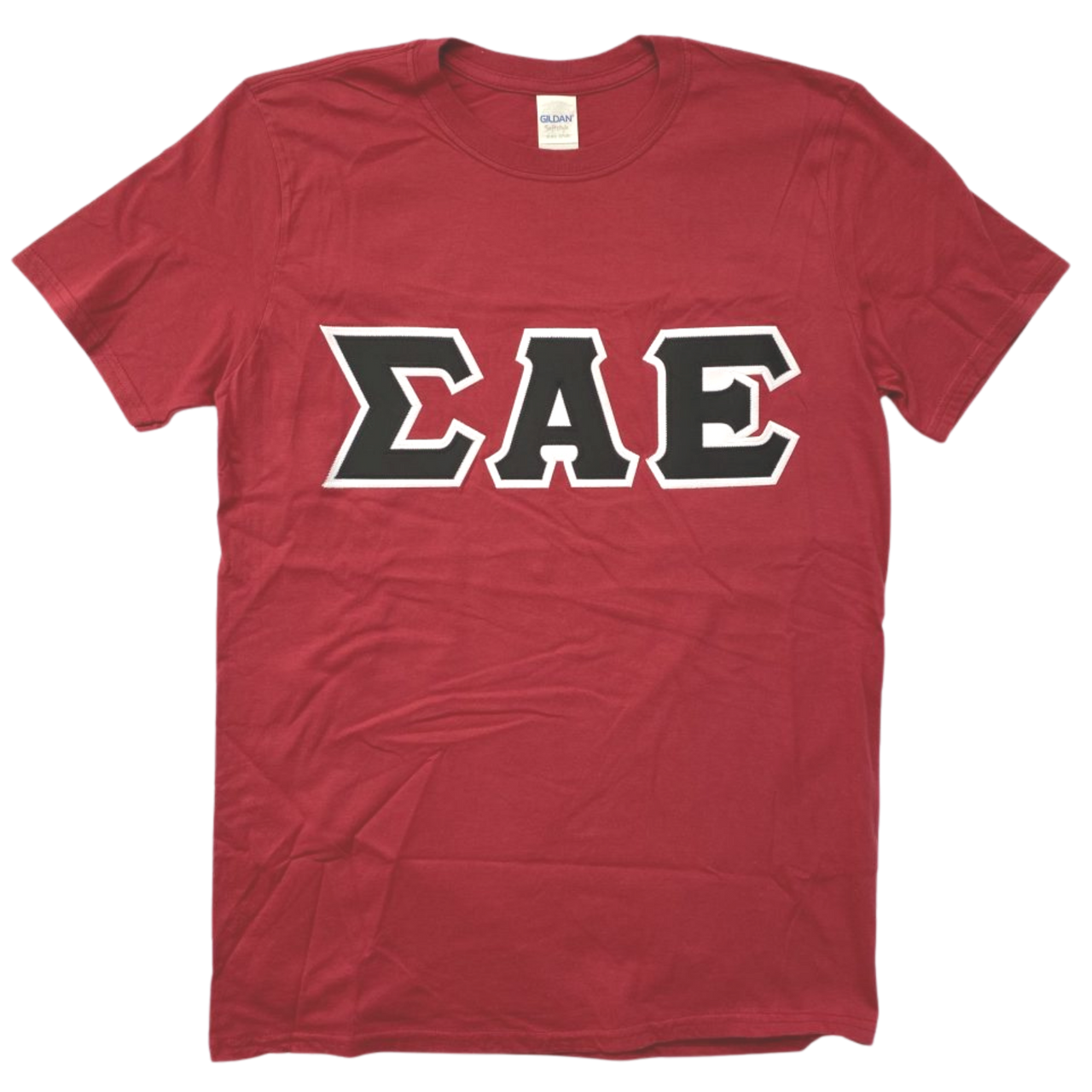 Sigma Alpha Epsilon Stitched Letter T-Shirt | Cardinal Red | Black with White Border