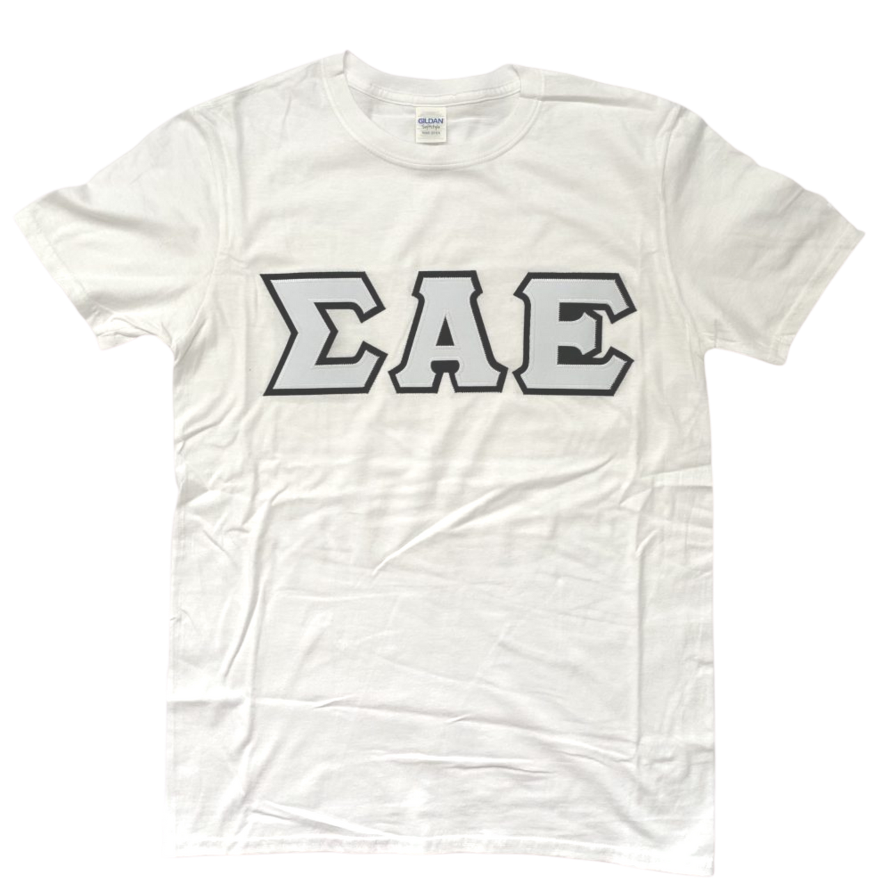 Sigma Alpha Epsilon Stitched Letter T-Shirt | White | White with Black Border