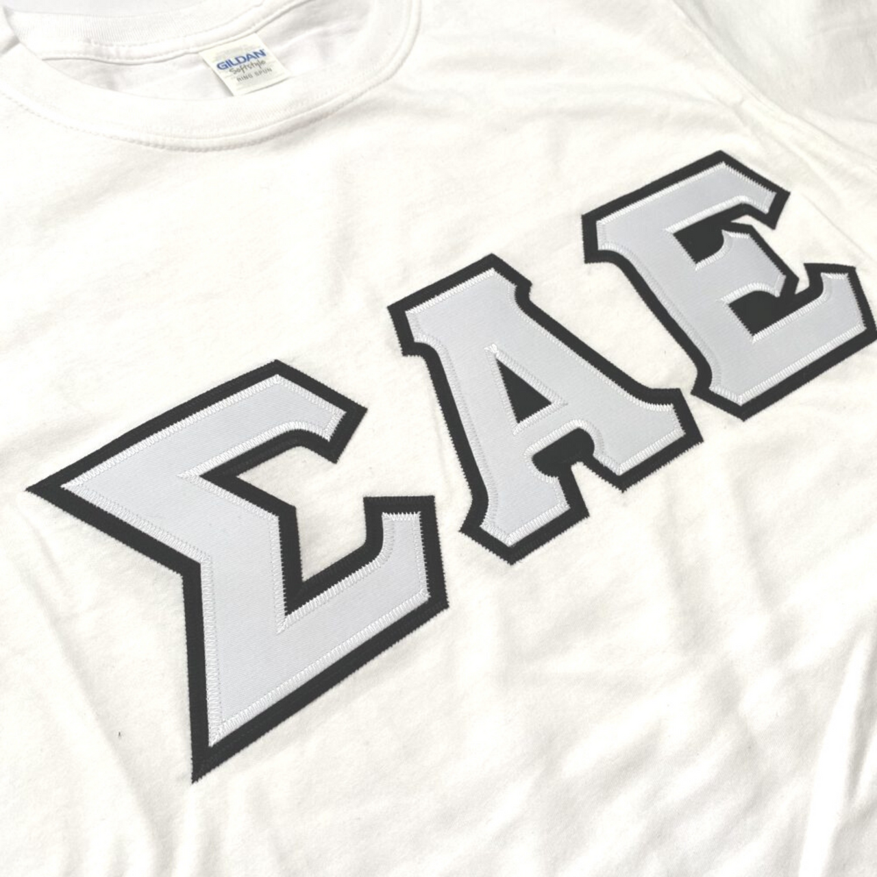 Sigma Alpha Epsilon Stitched Letter T-Shirt | White | White with Black Border
