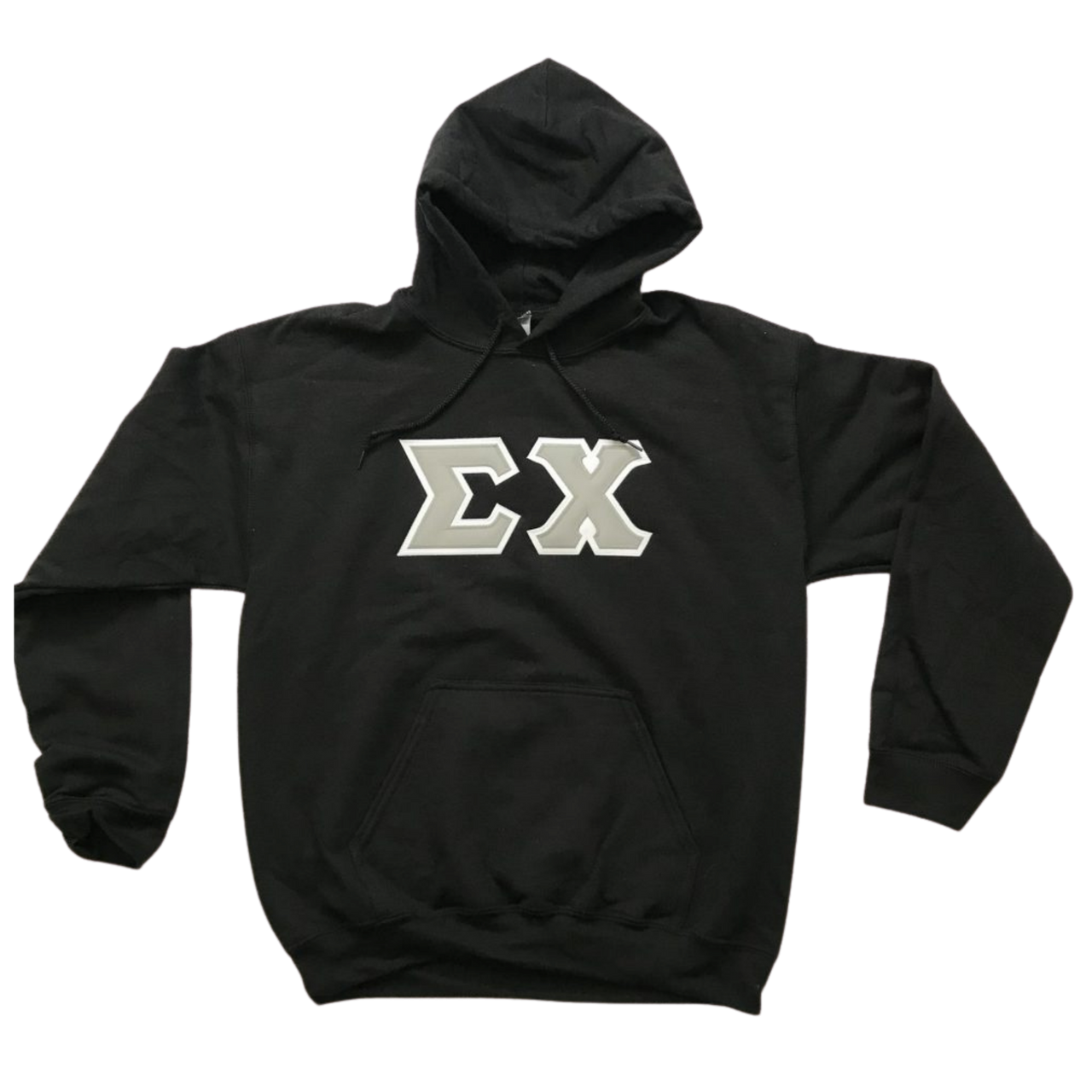 Sigma Chi Stitched Letter Hoodie | Black | Gray with White Border