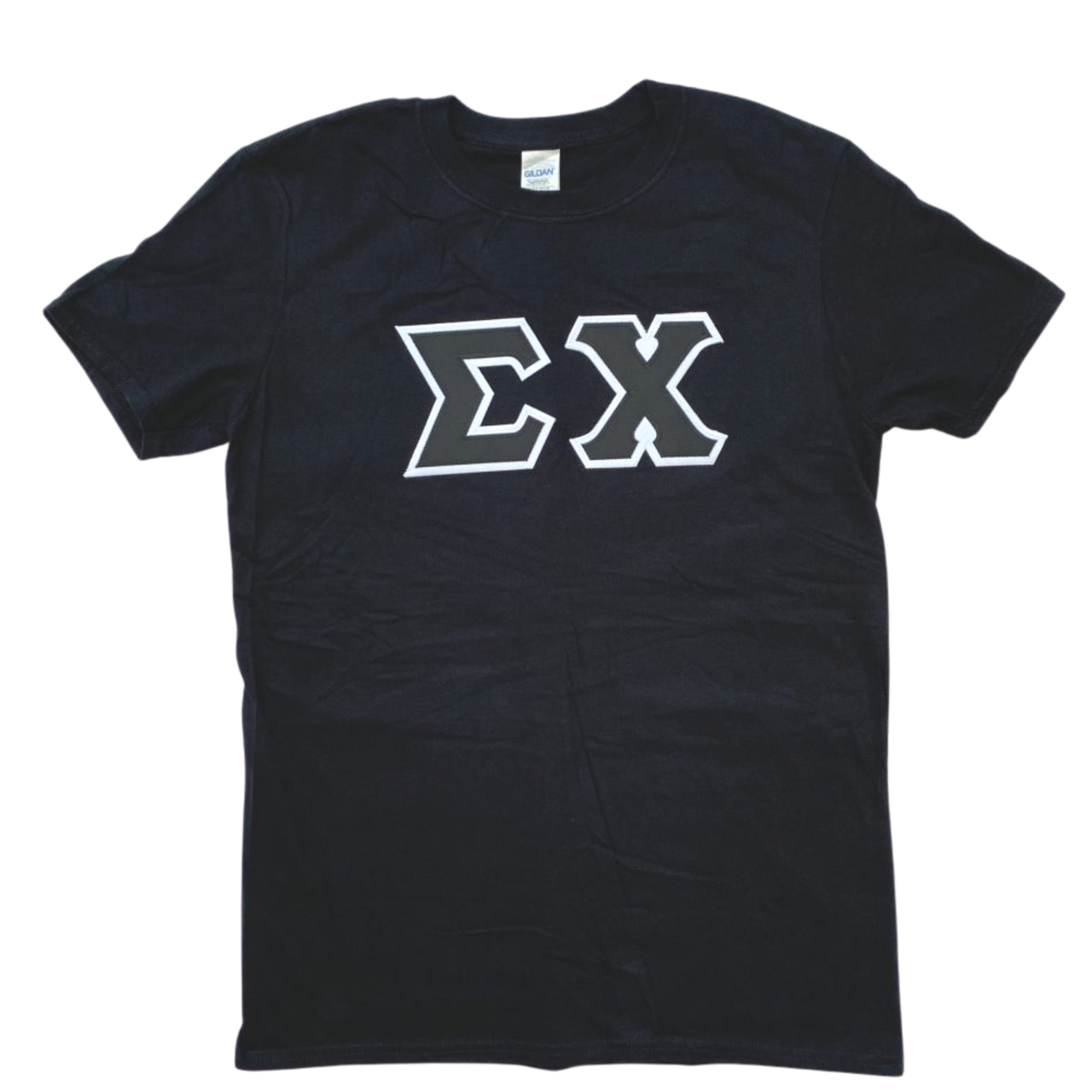 Sigma Chi Stitched Letter T-Shirt | Black | Black with White Border