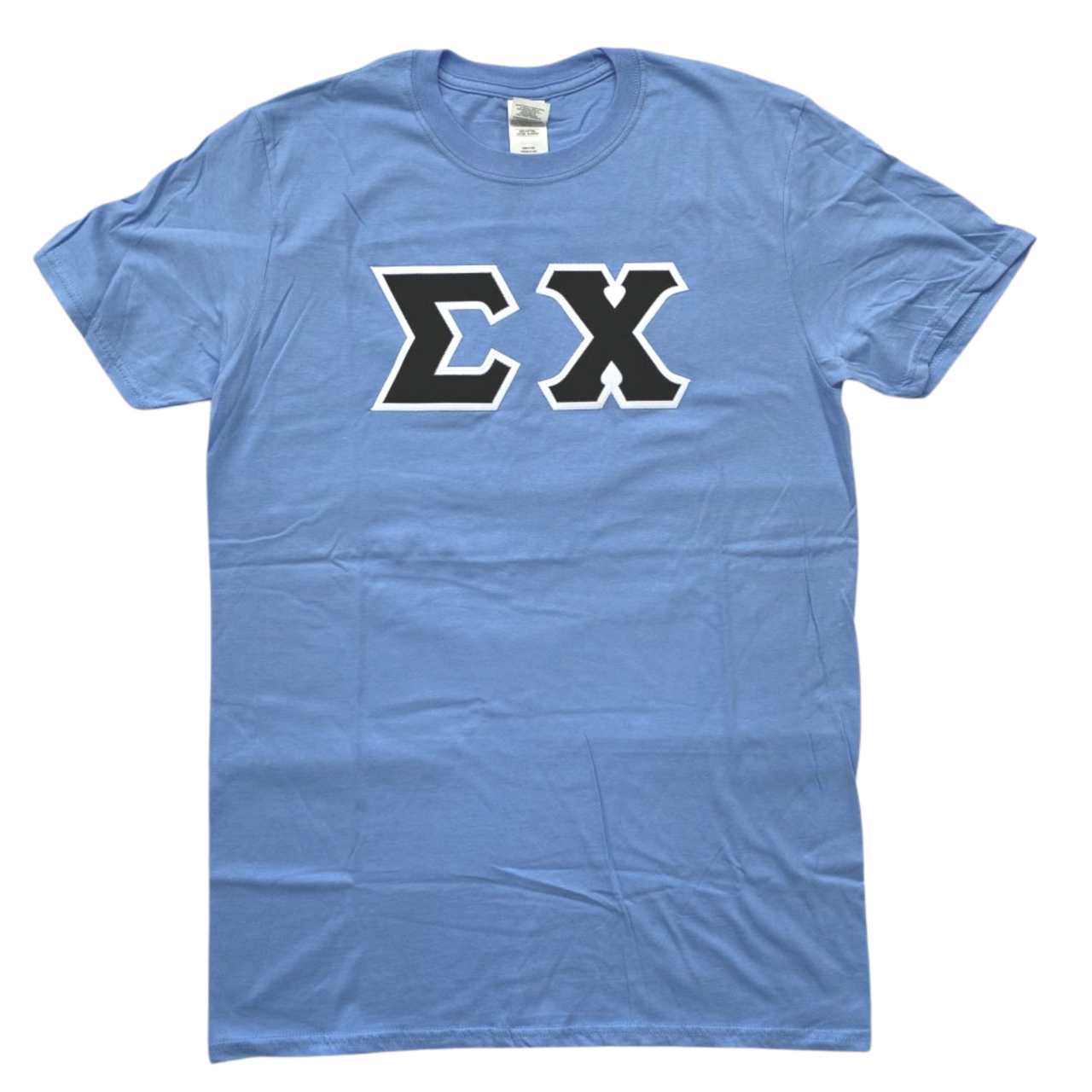 Sigma Chi Stitched Letter T-Shirt | Carolina Blue | Black with White Border