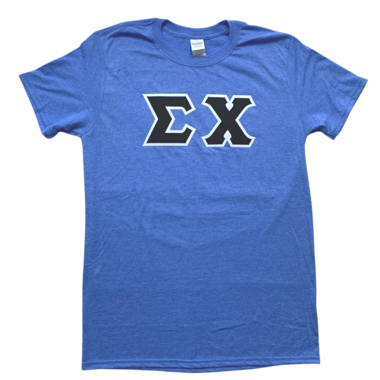 Sigma Chi Stitched Letter T-Shirt | Heather Royal | Black with White Border