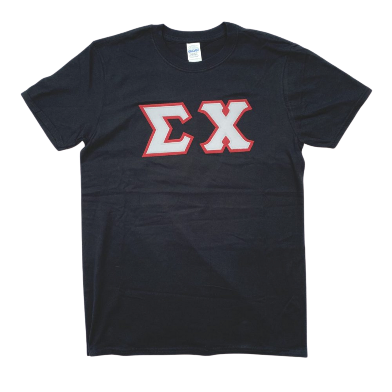 Sigma Chi Stitched Letter T-Shirt | Black | Gray with Burgundy Border