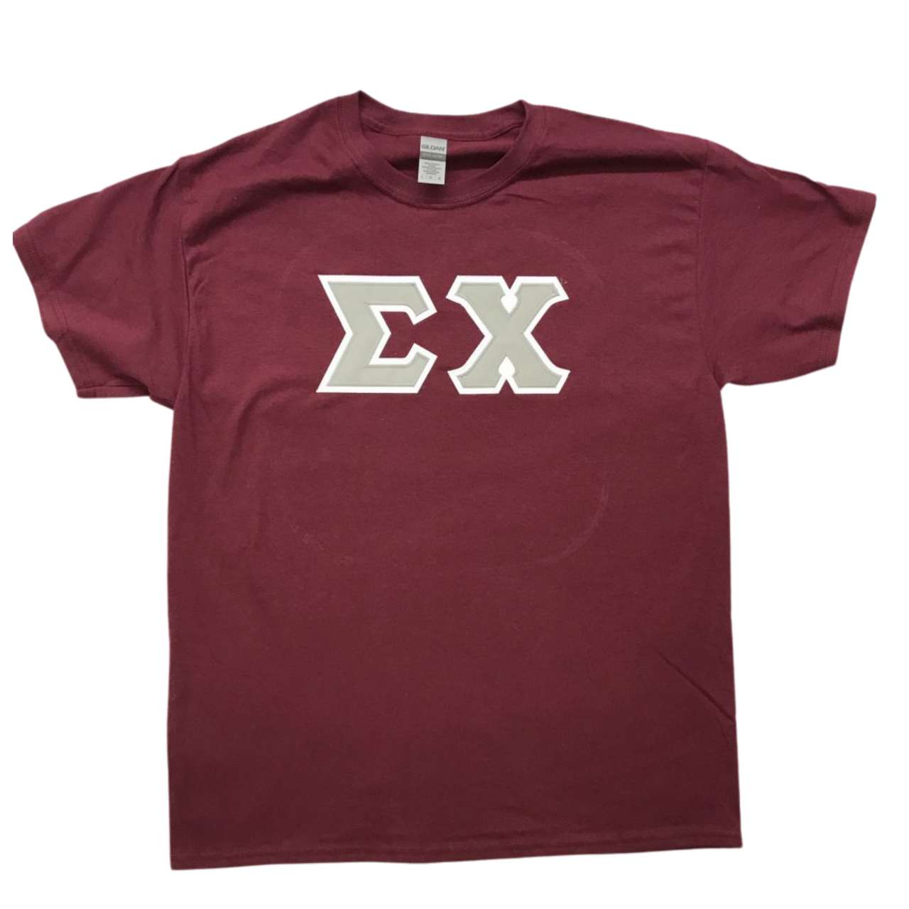 Sigma Chi Stitched Letter T-Shirt | Maroon | Gray with White Border