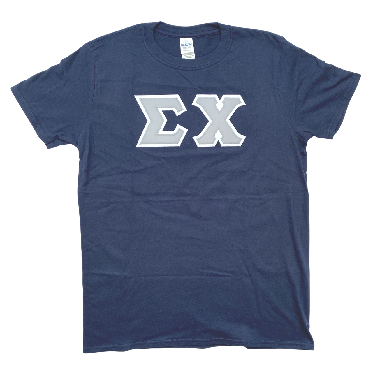 Sigma Chi Stitched Letter T-Shirt | Navy | Gray with White Border