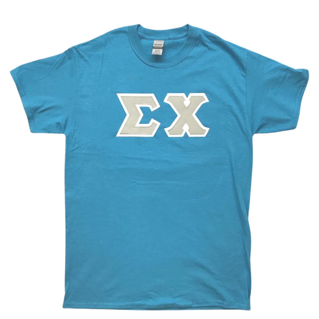 Sigma Chi Stitched Letter T-Shirt | Sapphire | Gray with White Border
