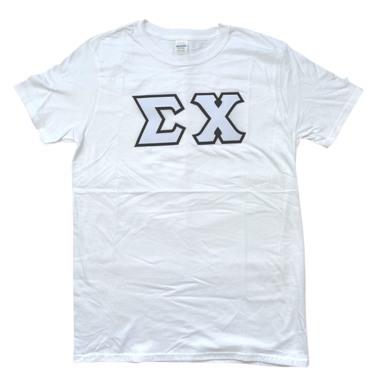 Sigma Chi Stitched Letter T-Shirt | White | White with Black Border