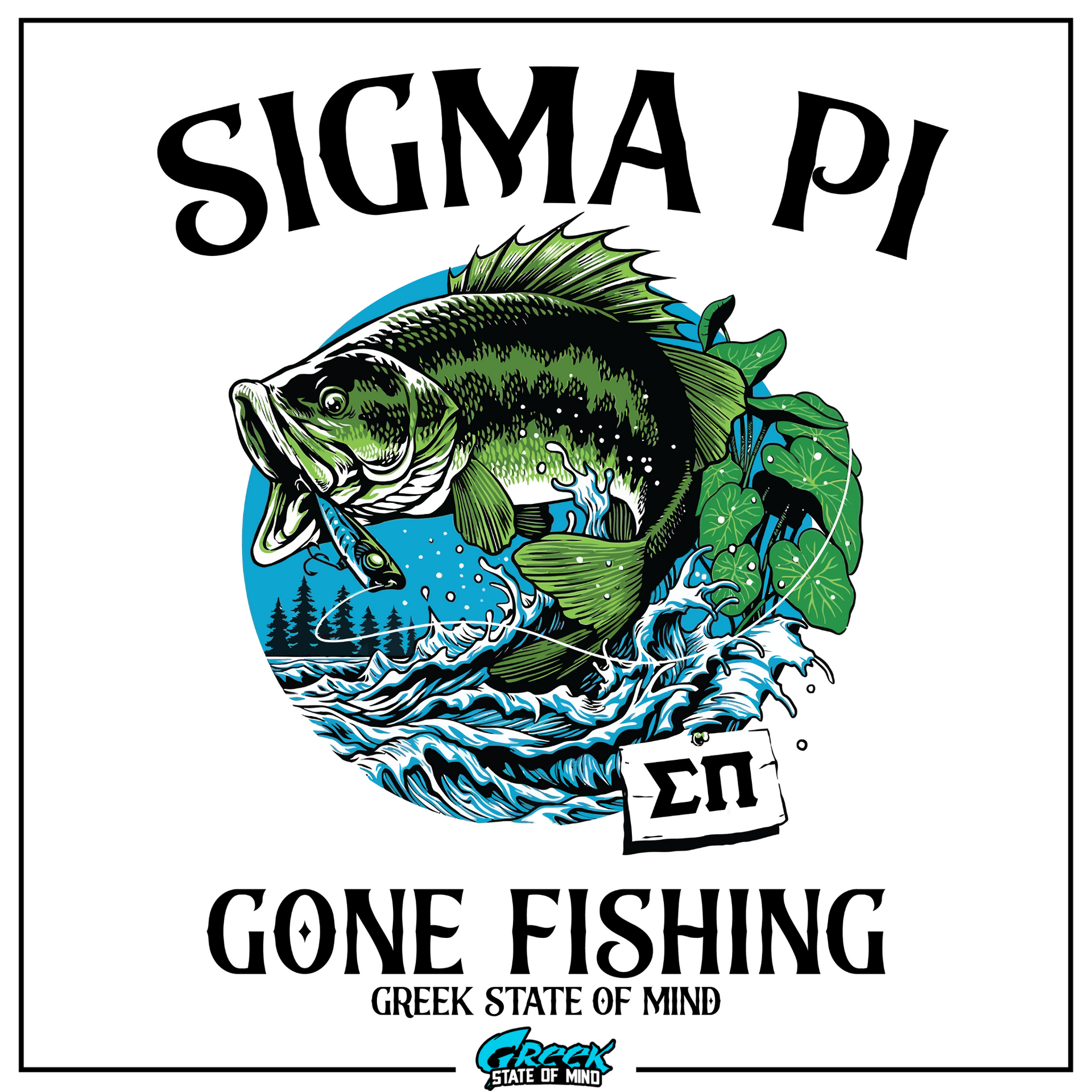 Sigma Pi Graphic T-Shirt | Gone Fishing Solid Light Blue / S