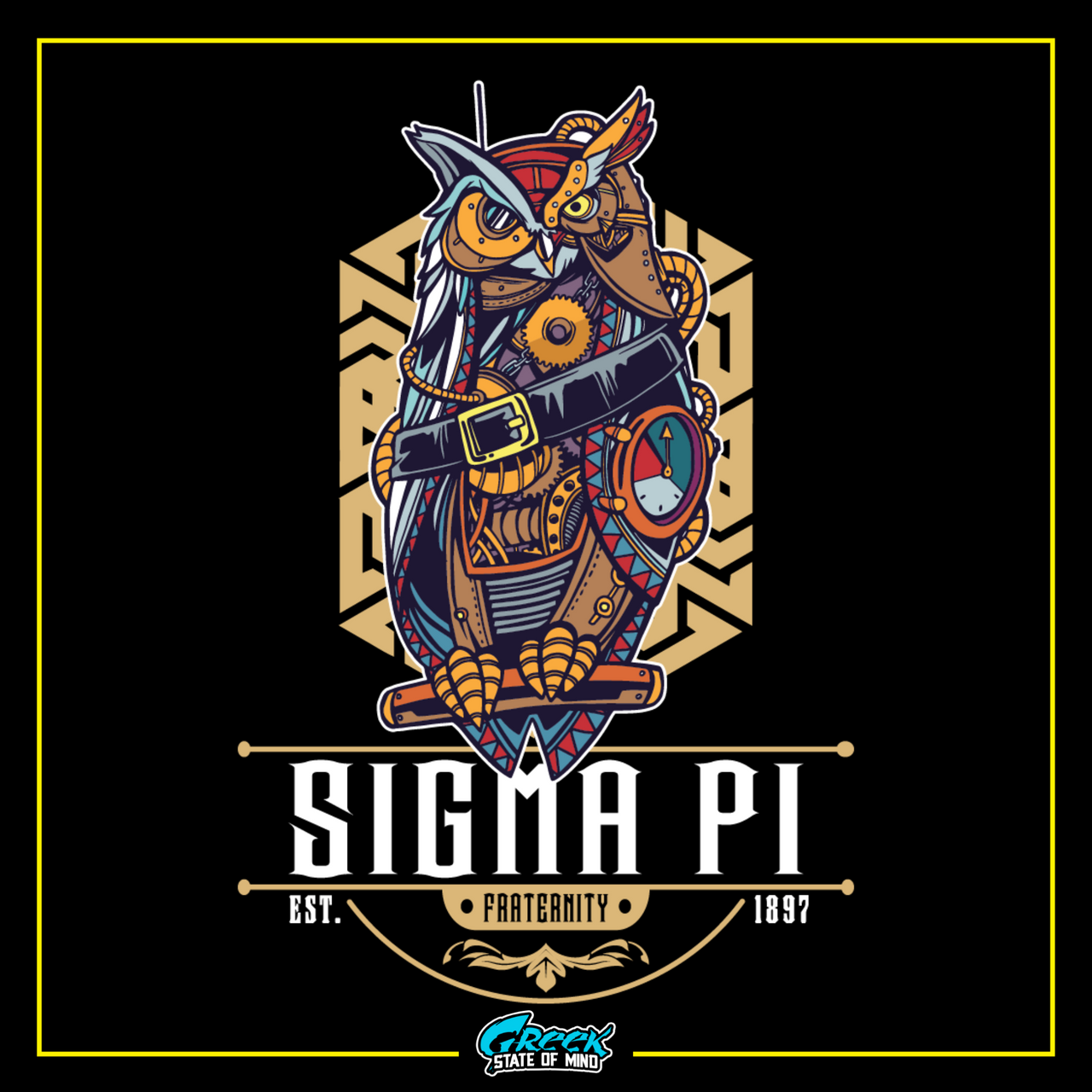 Sigma Pi Graphic Crewneck Sweatshirt | Steampunk Owl | Sigma Pi Apparel and Merchandise  design