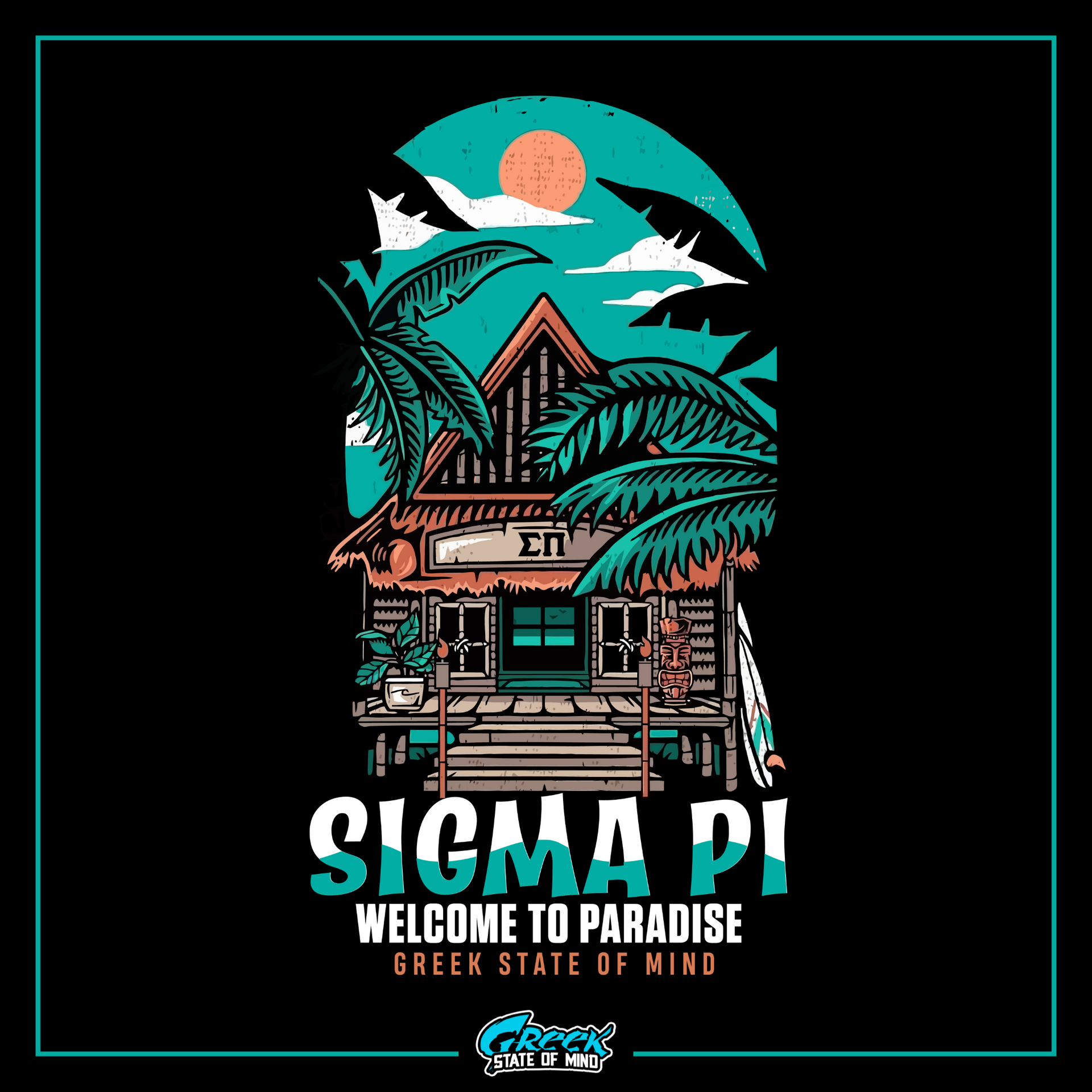 Sigma Pi Graphic Hoodie | Welcome to Paradise | Sigma Pi Apparel and Merchandise design 