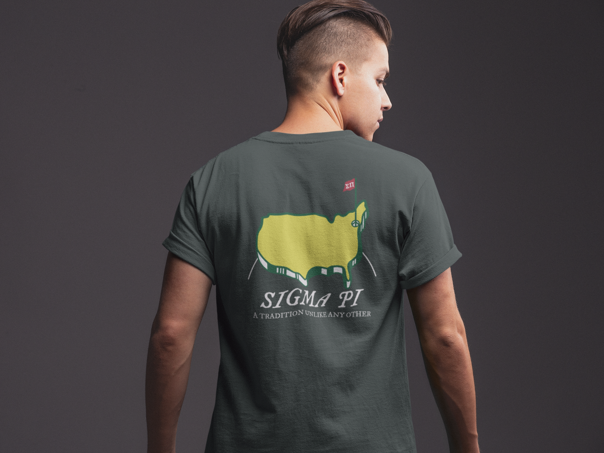 Green Sigma Pi Graphic T-Shirt | The Masters | Sigma Pi Apparel and Merchandise model 