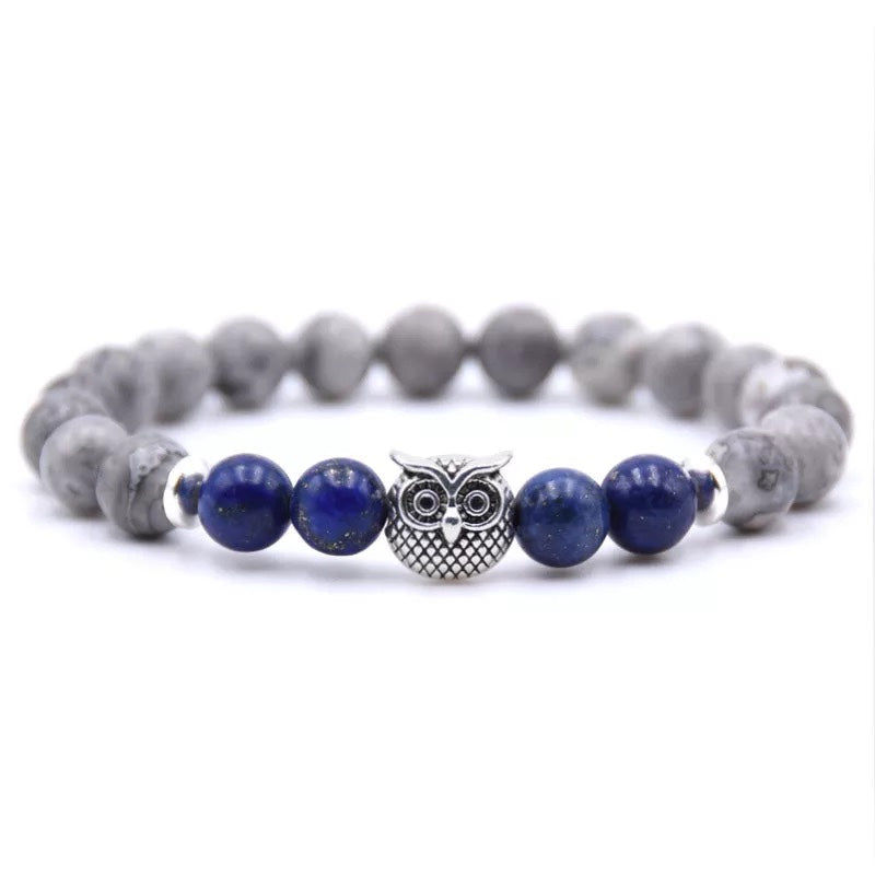 Owl Bracelet - Blue and Gray Stones
