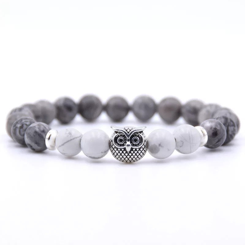 Owl Bracelet - White and Gray Stones